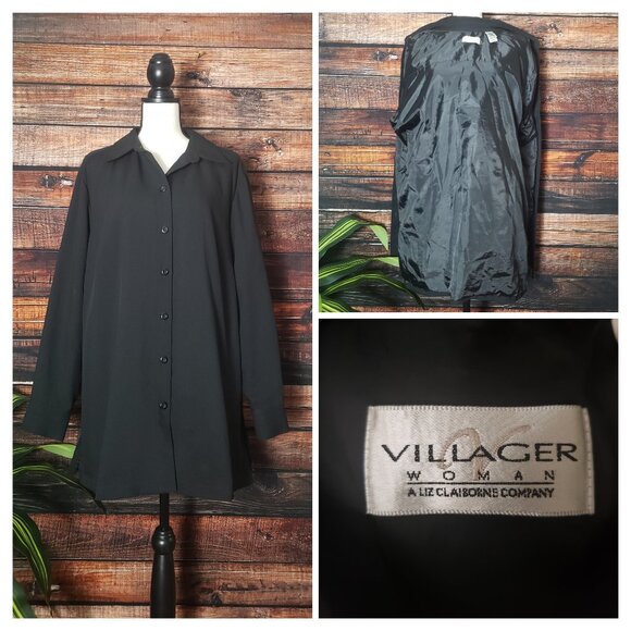 Liz Claiborne Vintage Villager Plus Size 2X Shirt Jacket Shacket Black - Picture 1 of 10